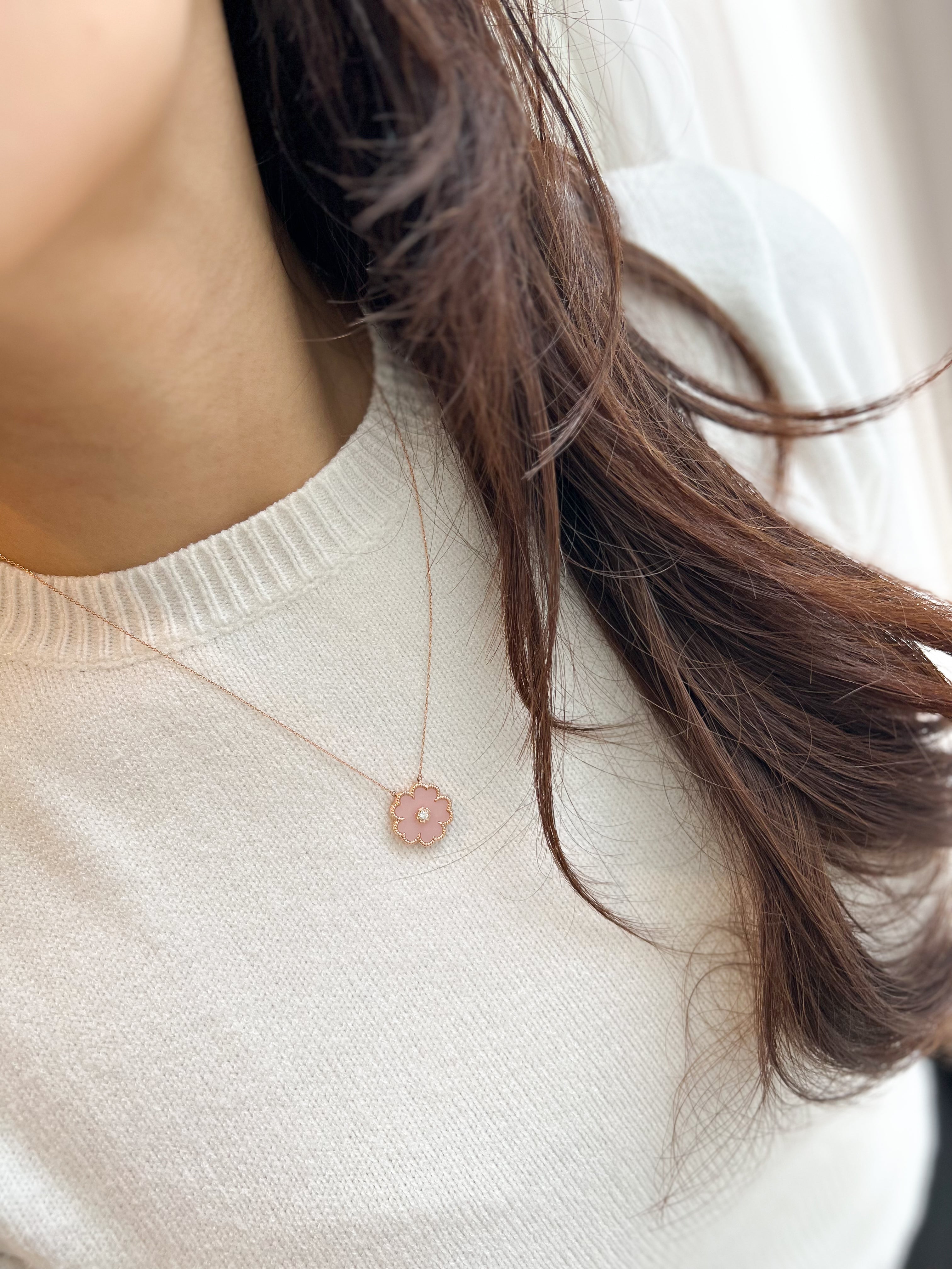 Forget Me Not Necklace in Pink Opal