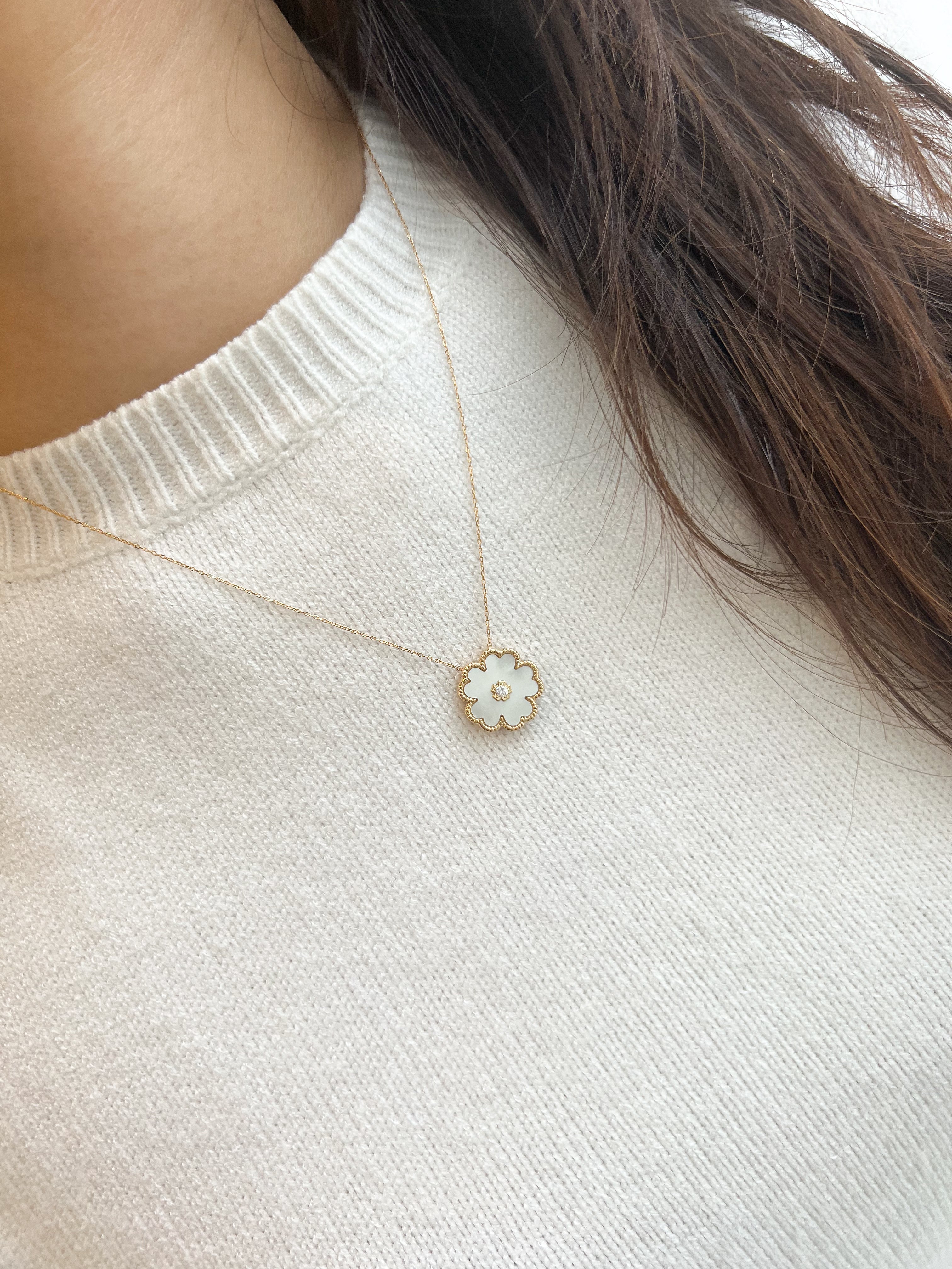 Forget Me Not Necklace in White Mother of Pearl