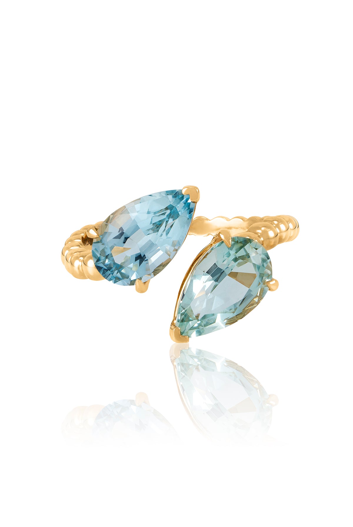 Twin Pear Aquamarine Beaded Ring