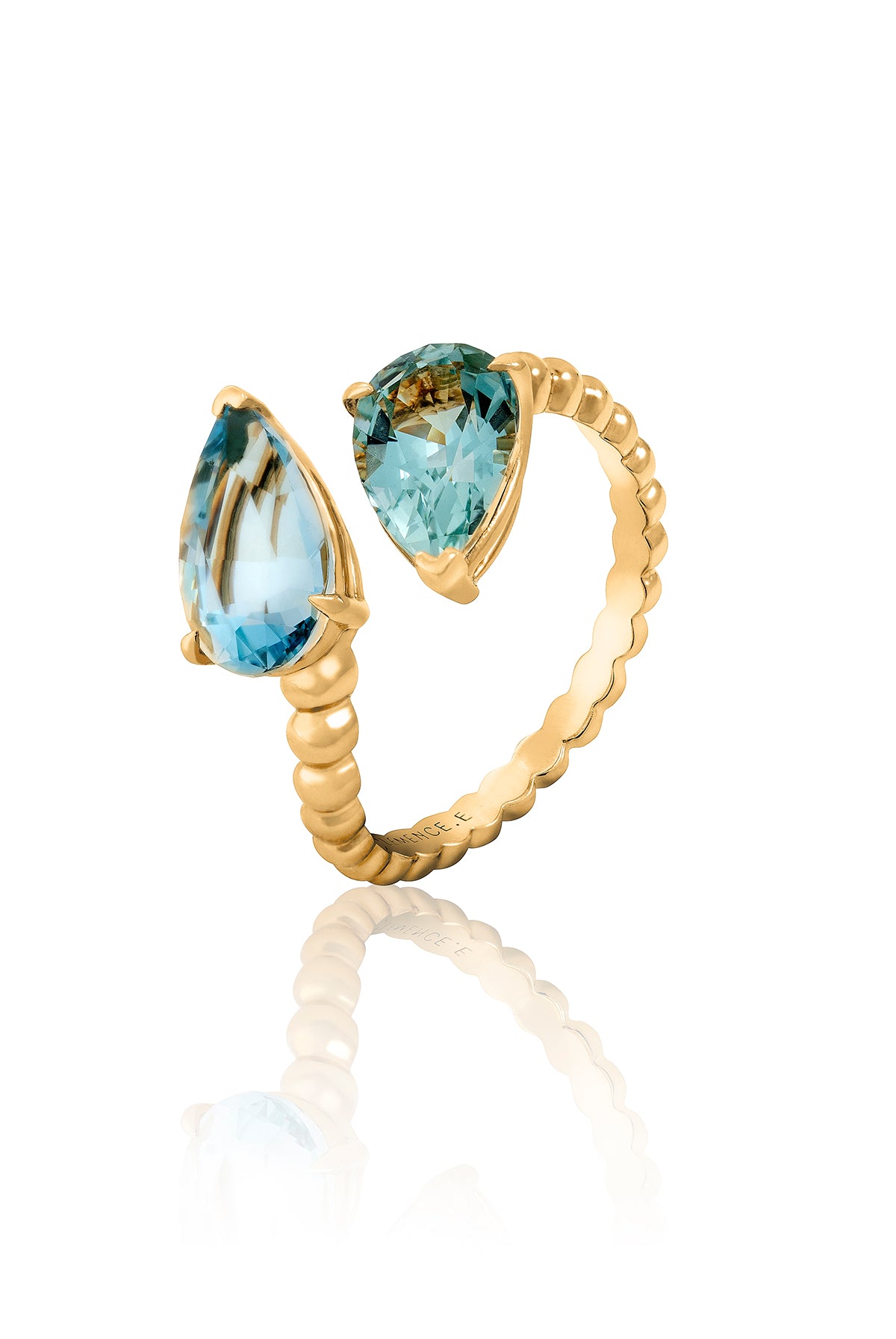 Twin Pear Aquamarine Beaded Ring