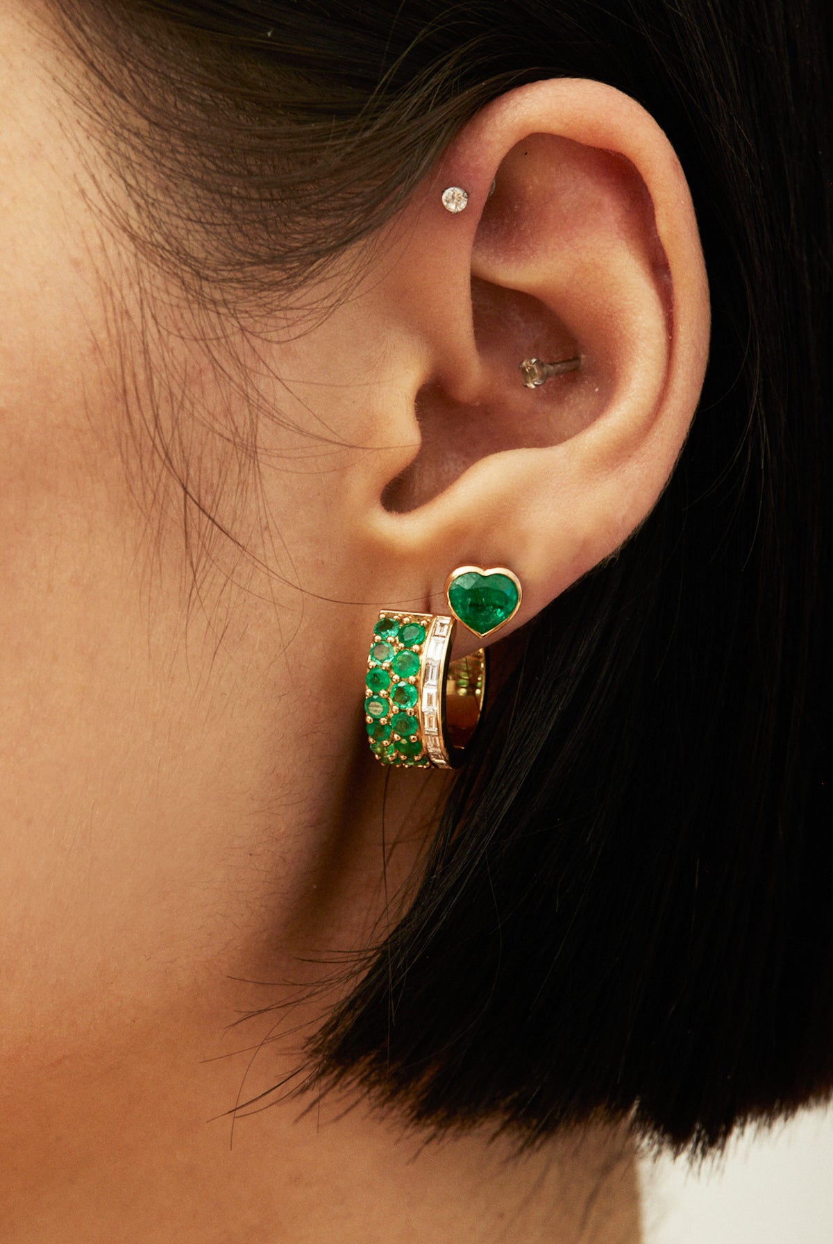 Heart cut Bezel Emerald Studs