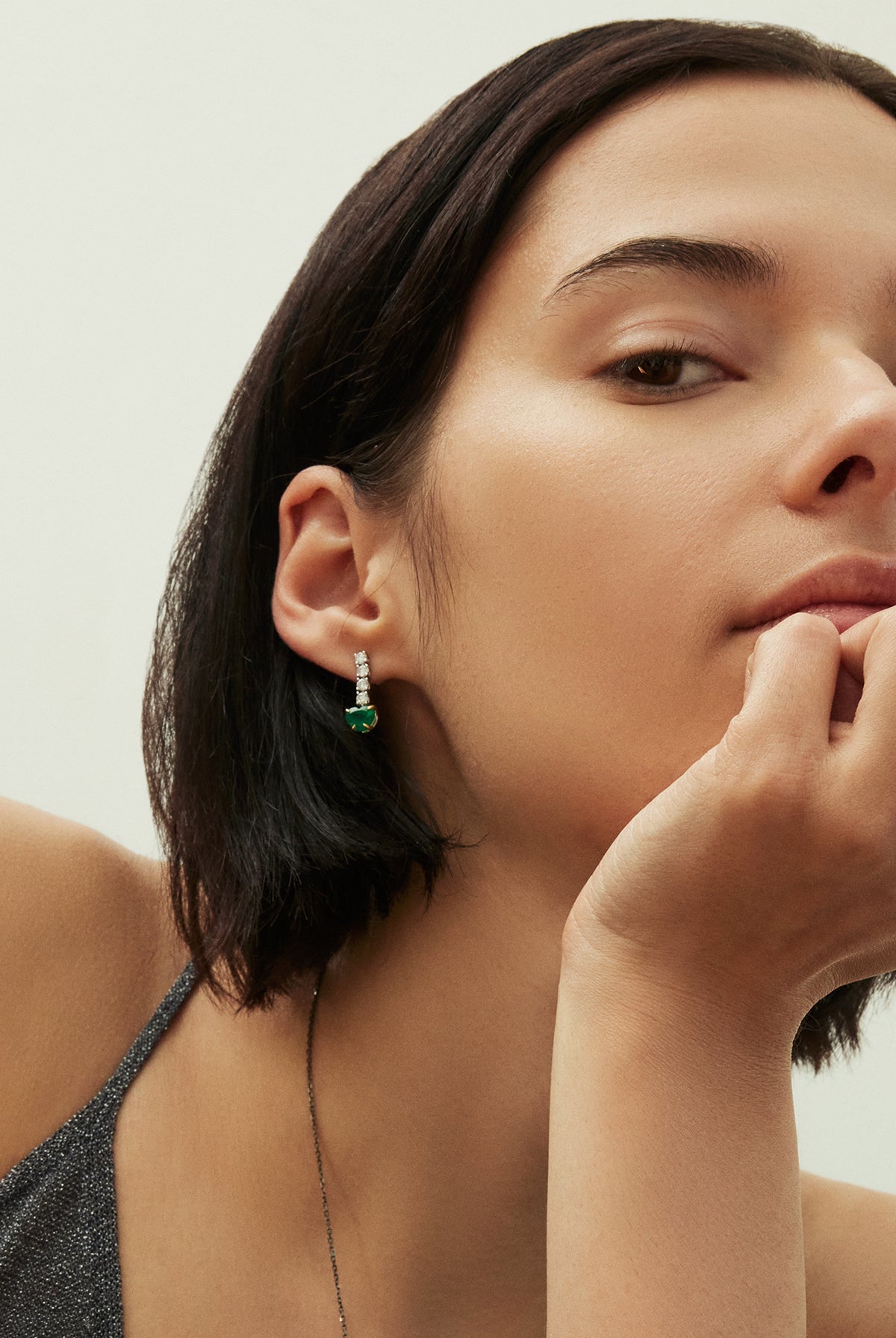 Heart Emerald & Diamond Earrings