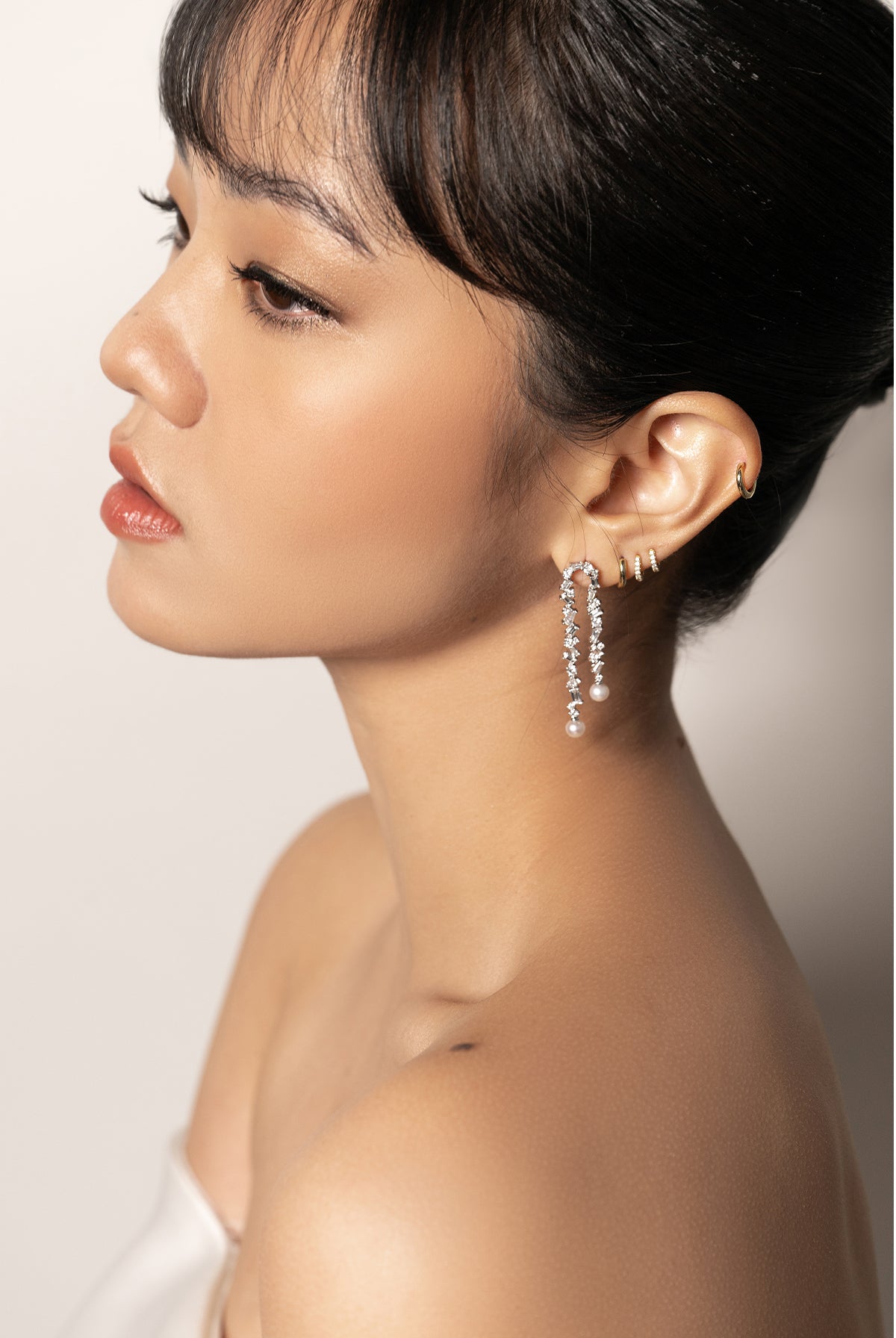 Constellations Diamond Waterfall Earrings with Detachable Pearls