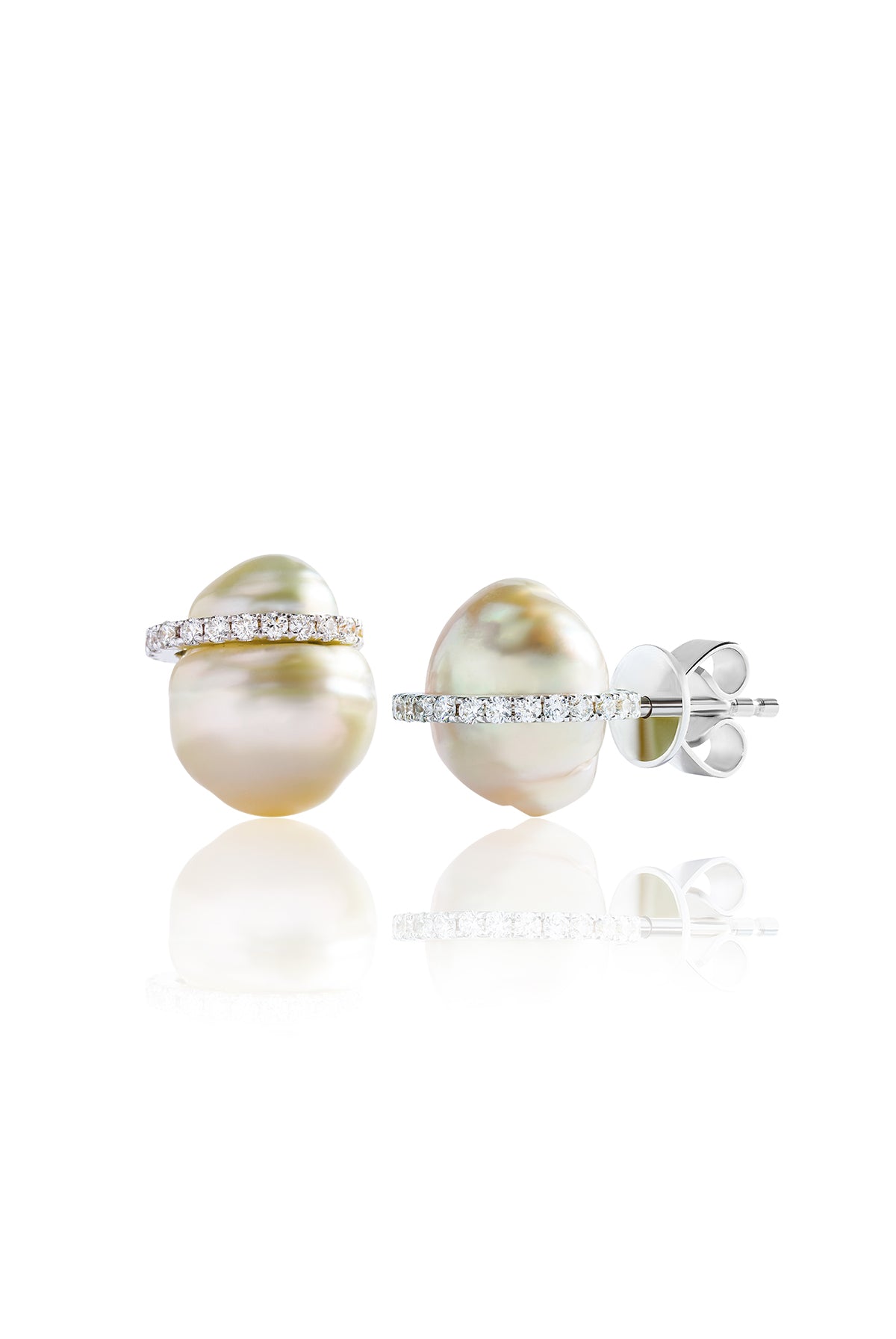 Champagne Keshi Studs with Diamonds