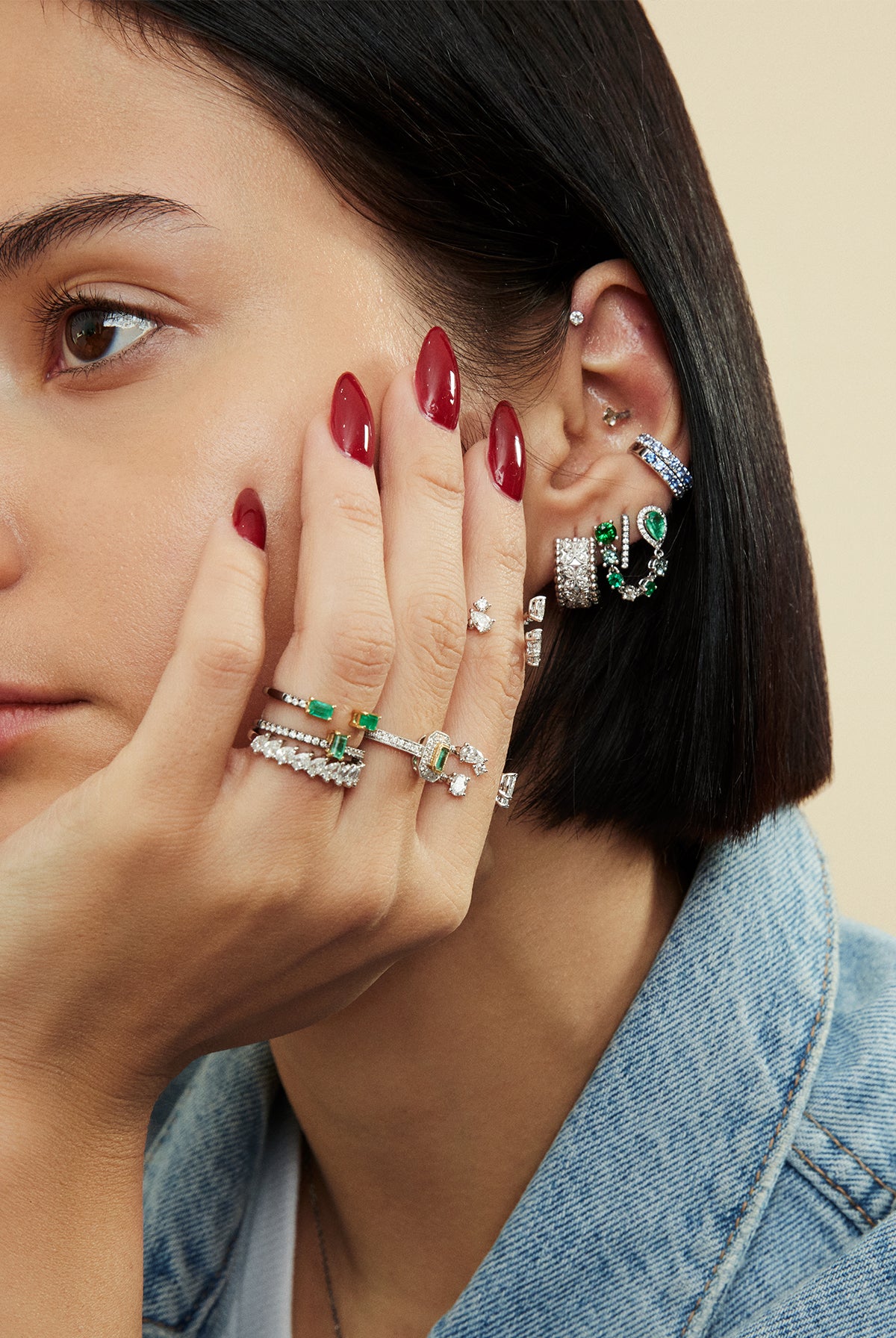Multi Gemstone Chained Double Studs