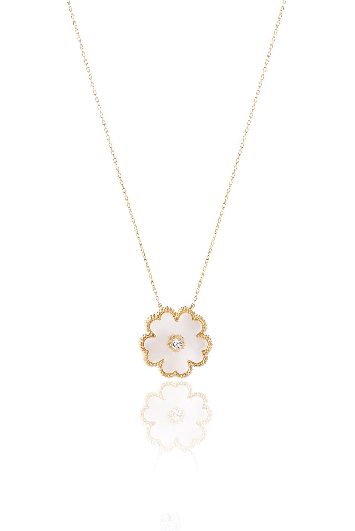 Forget Me Not Necklace in White Mother of Pearl