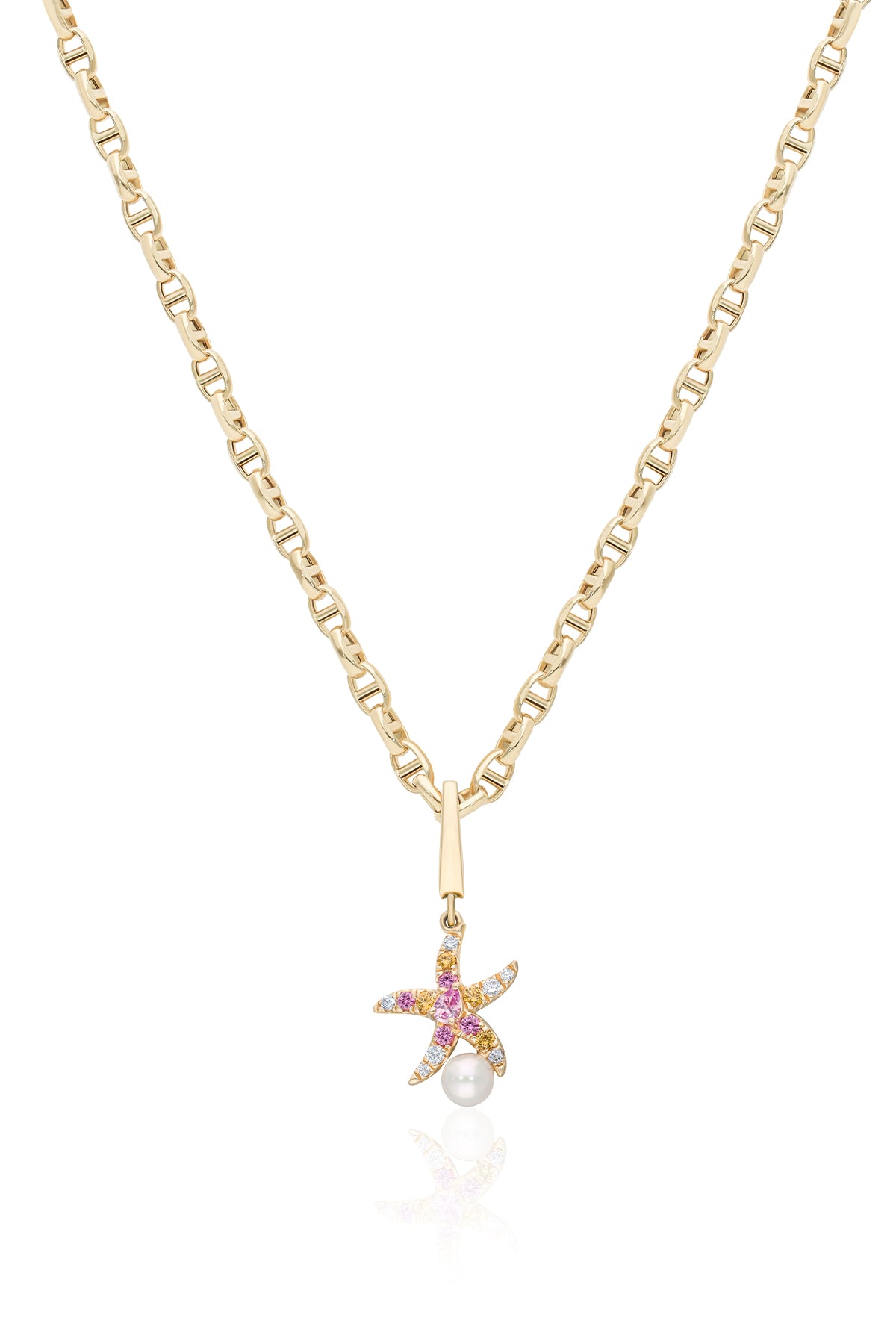 Pink Sapphire Sea Star Pearl Charm