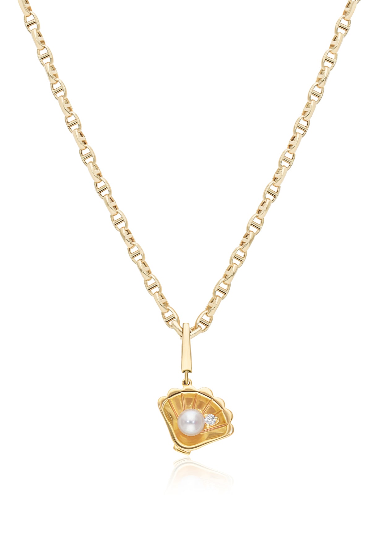 Pearl Clam Diamond Charm