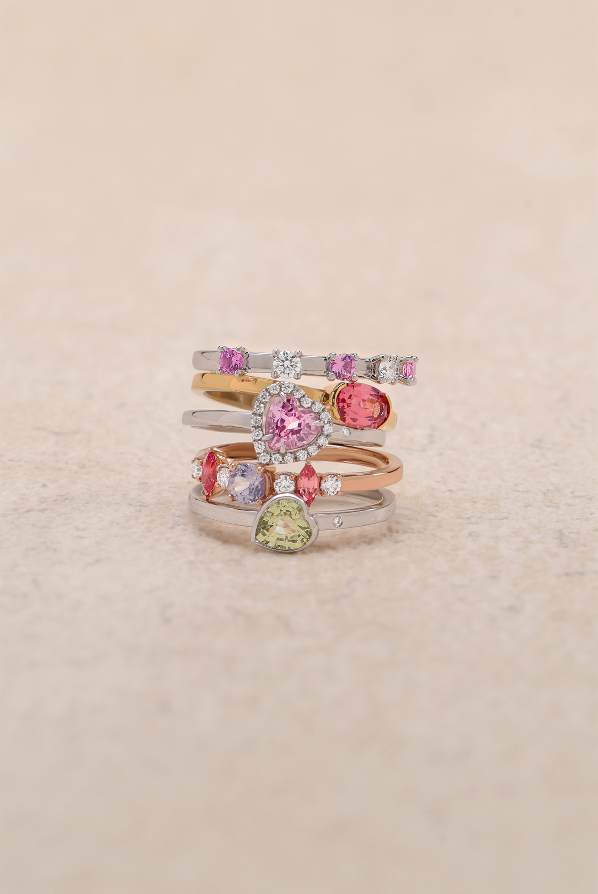 Macaron Heart Green Sapphire and Diamond Ring