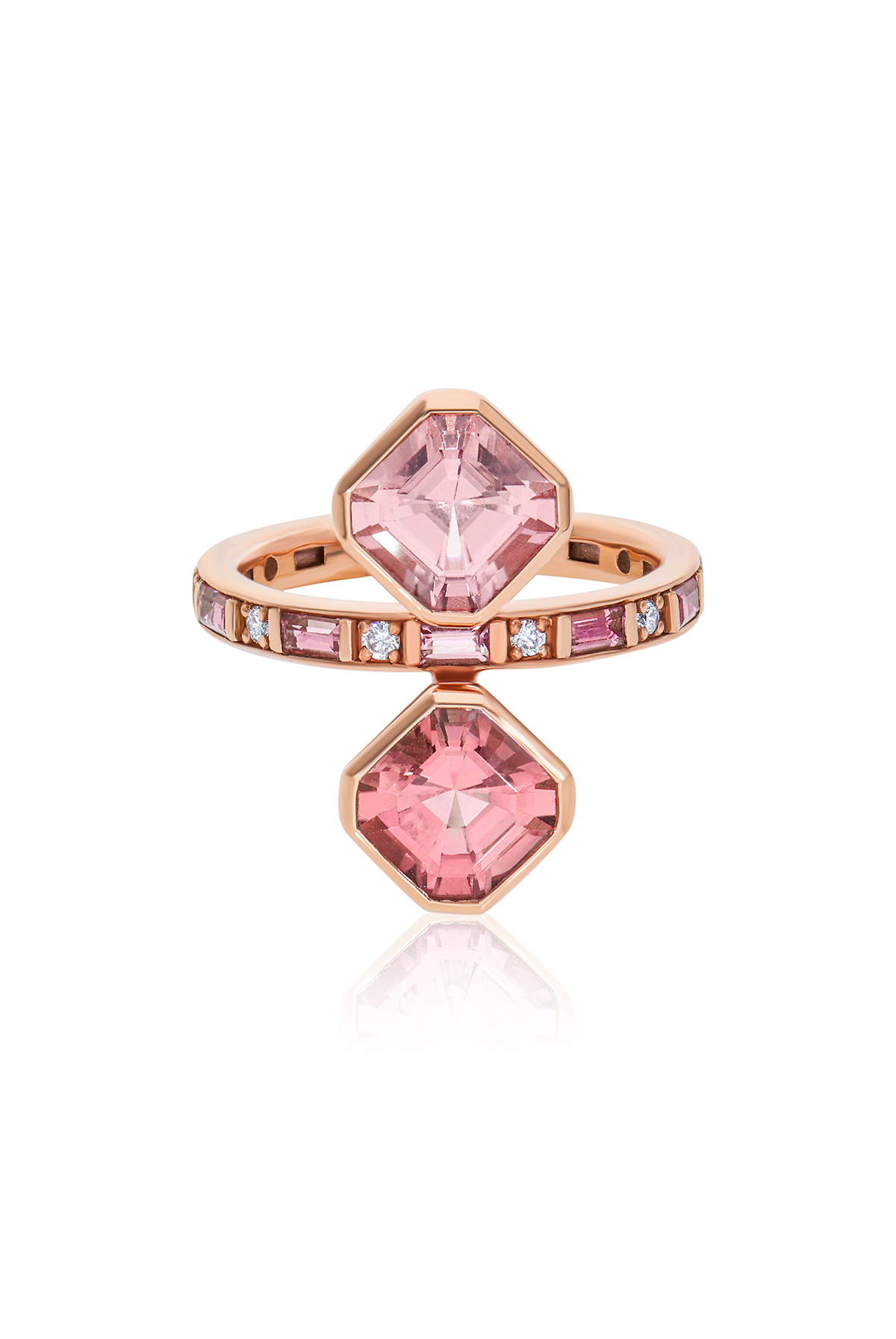 Cotton Candy Duo Asscher Tourmaline Ring