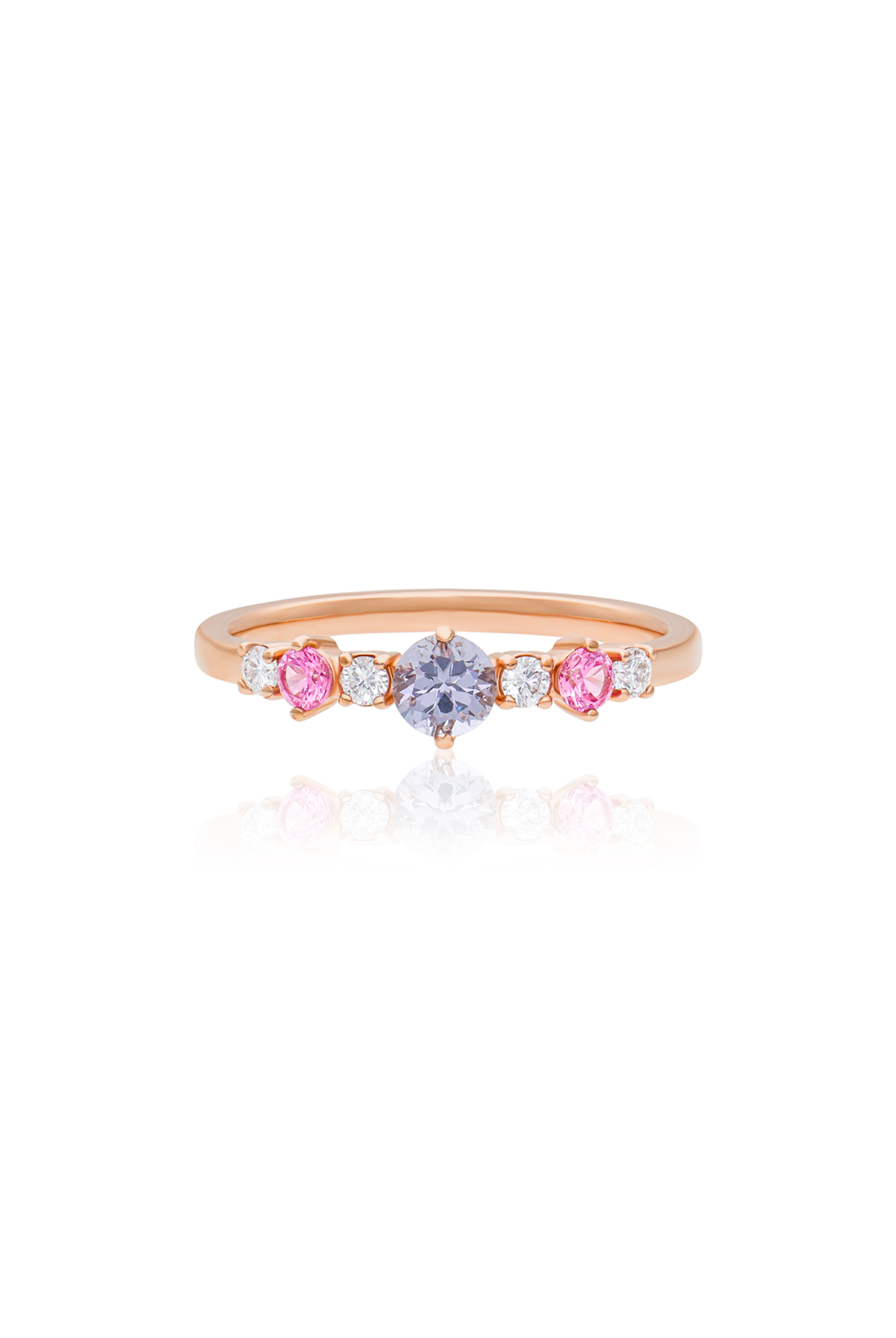 Popsicle Round Lavender and Pink Spinel Ring with Diamonds