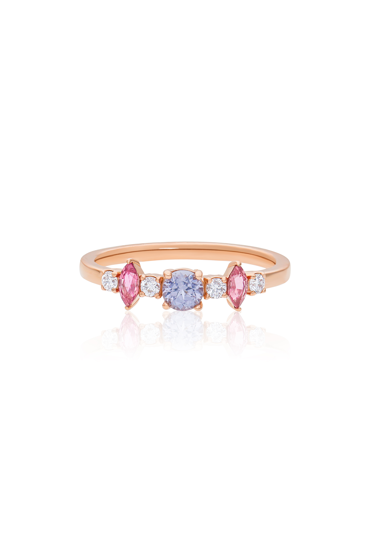 Popsicle Marquise Lavender and Pink Spinel Ring with Diamonds