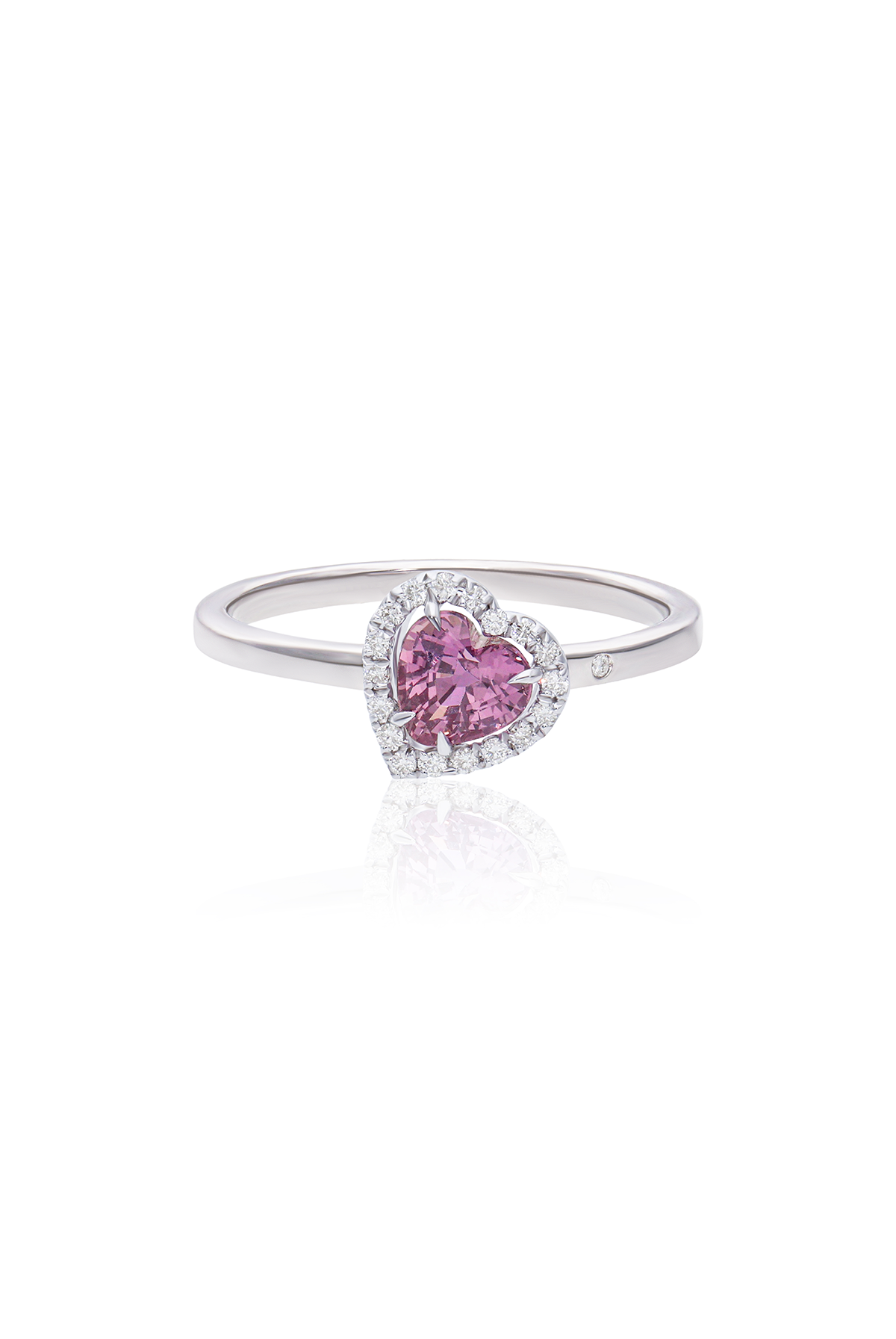 Macaron Heart Pink Sapphire Ring with Halo Diamonds