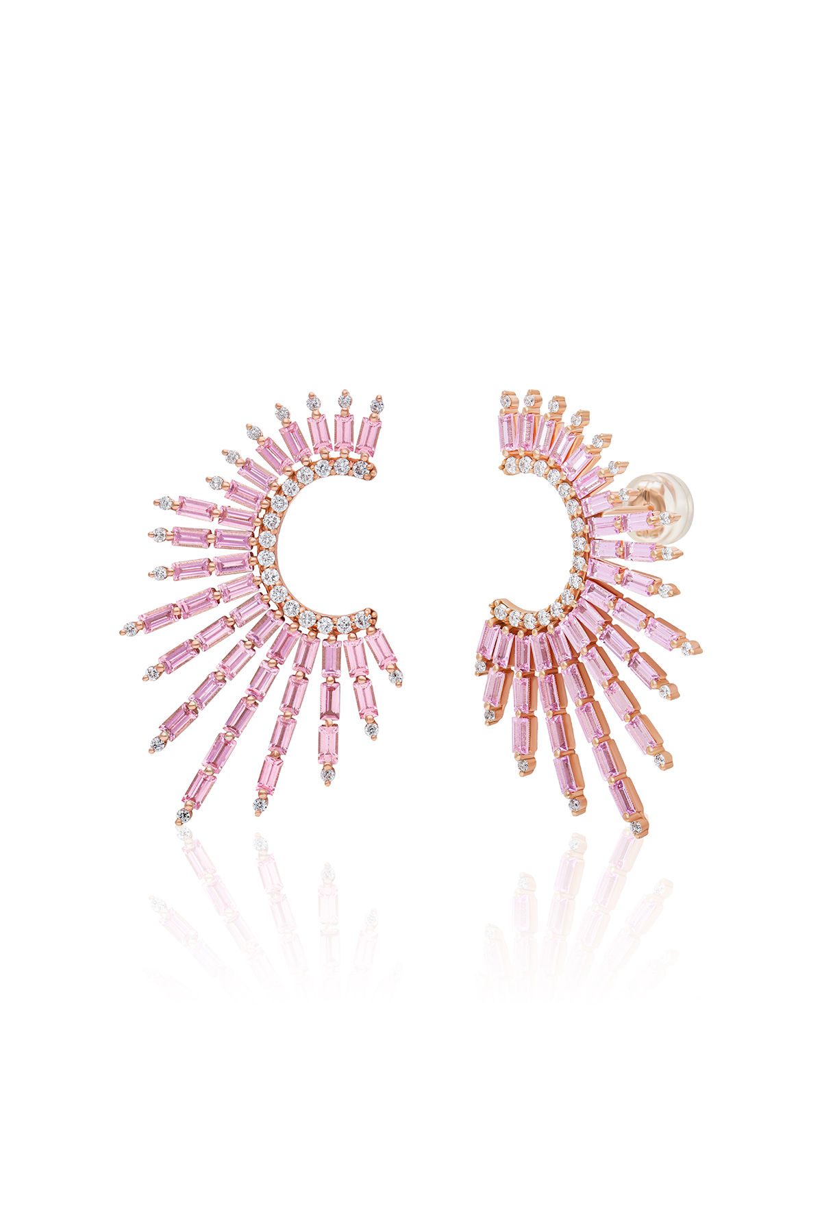 Lollipop Wing Baguette Pink Sapphire Earrings