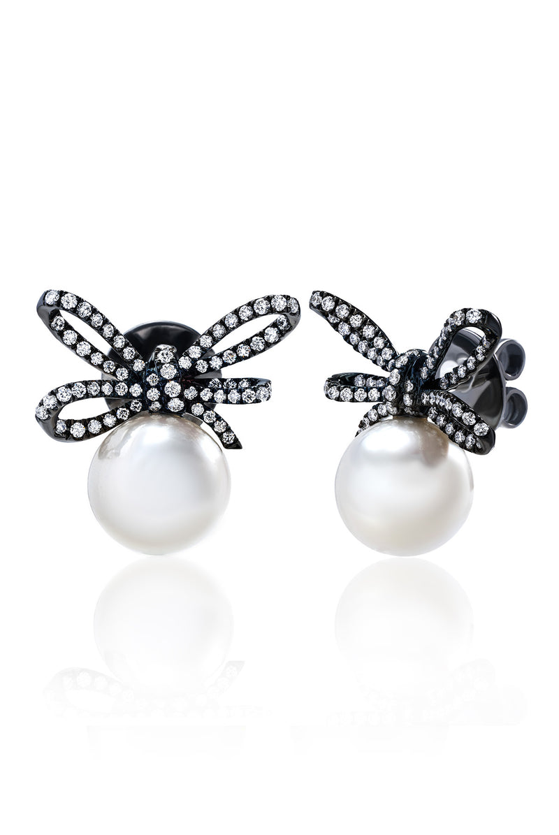 Black Bow Pearl Earrings