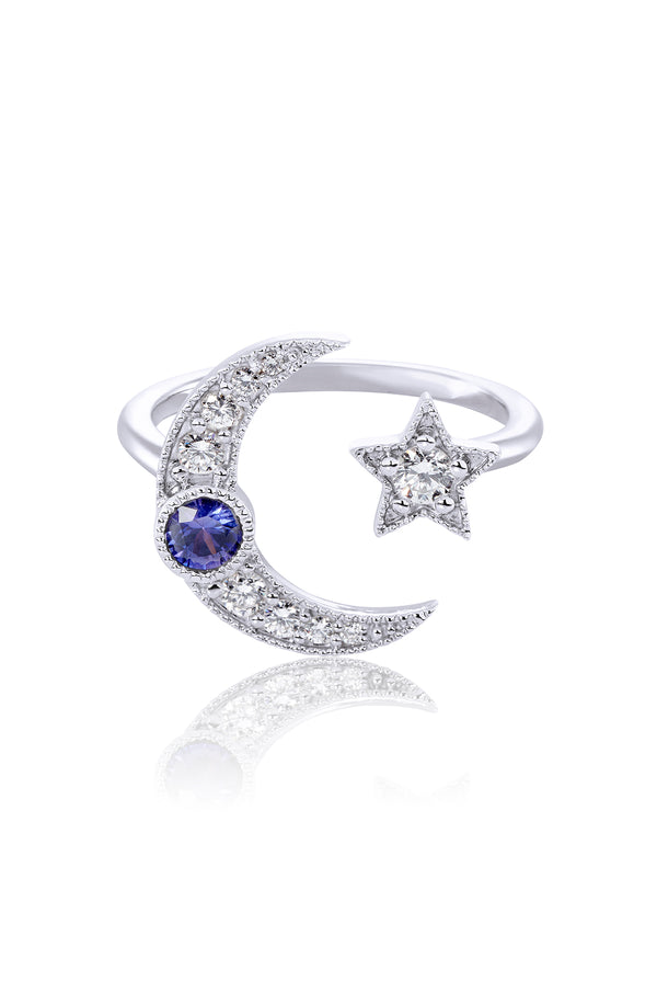 Star & Moon Blue Sapphire Ring