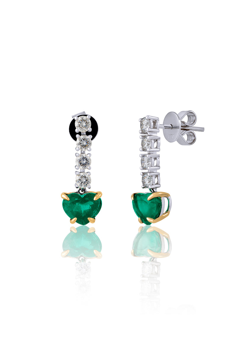 Heart Emerald & Diamond Earrings