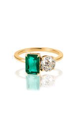 Old Euro and Colombian Emerald Toi et Moi Ring